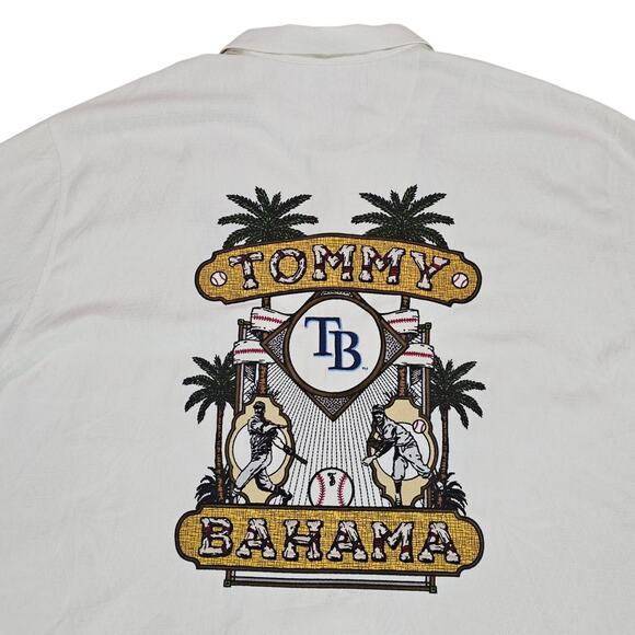 NWT Tampa Bay Rays Tommy Bahama Shirt Mens XXXL Off White Embroidered Silk Camp - Picture 4 of 15